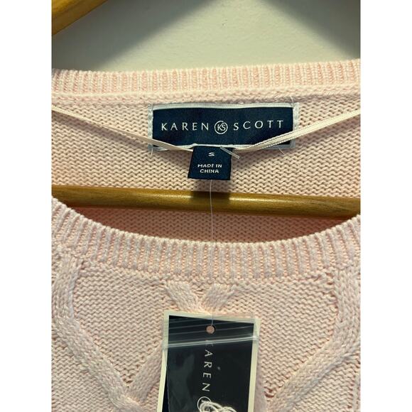 NWT Karen Scott Light Pink Cable Knit Crew Neck Sweater Size Small JL - Picture 3 of 6